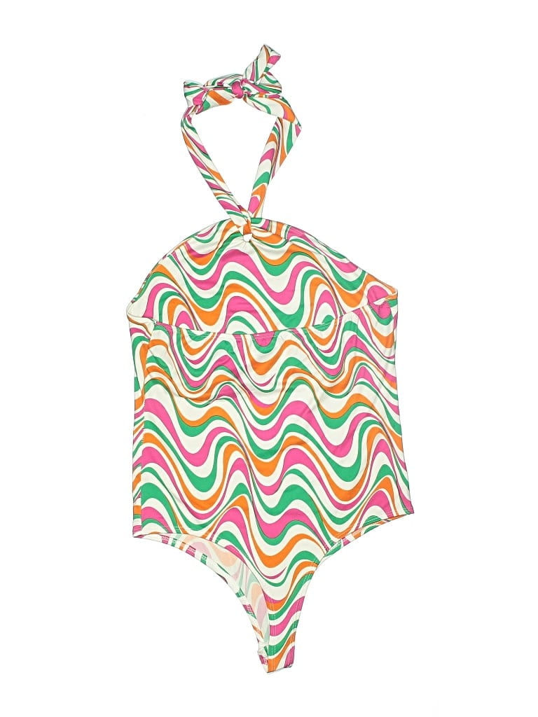 Pre-owned Gaze Swimsuit Top White Print Pattern Swimwear