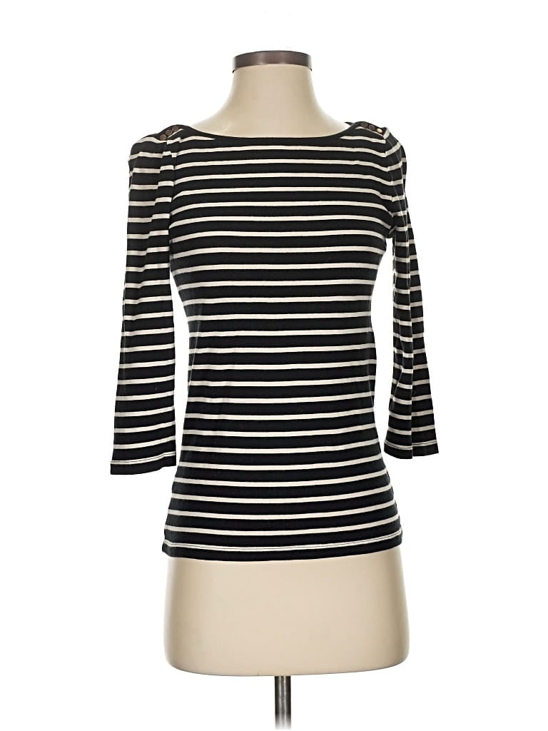 Click to view more detailed imagery on our partner's website Pre-owned Ann Taylor Factory 3/4 Sleeve Top Black Boatneck Tops