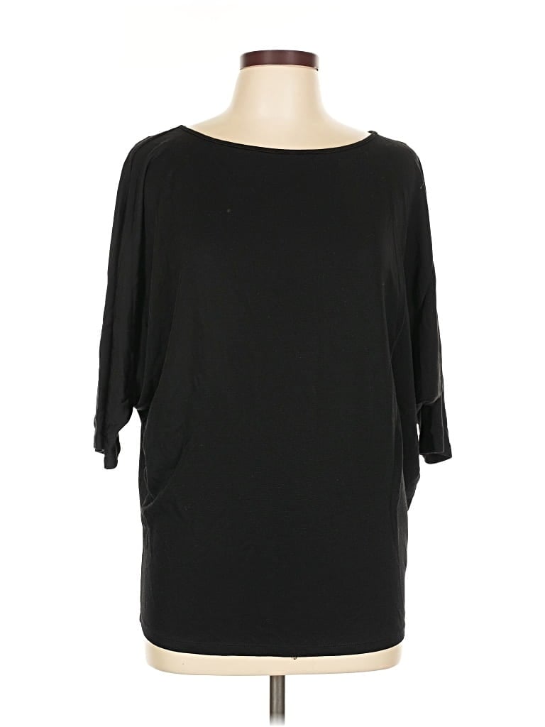 Pre-owned Lafayette 148 3/4 Sleeve Top Black Boatneck Tops