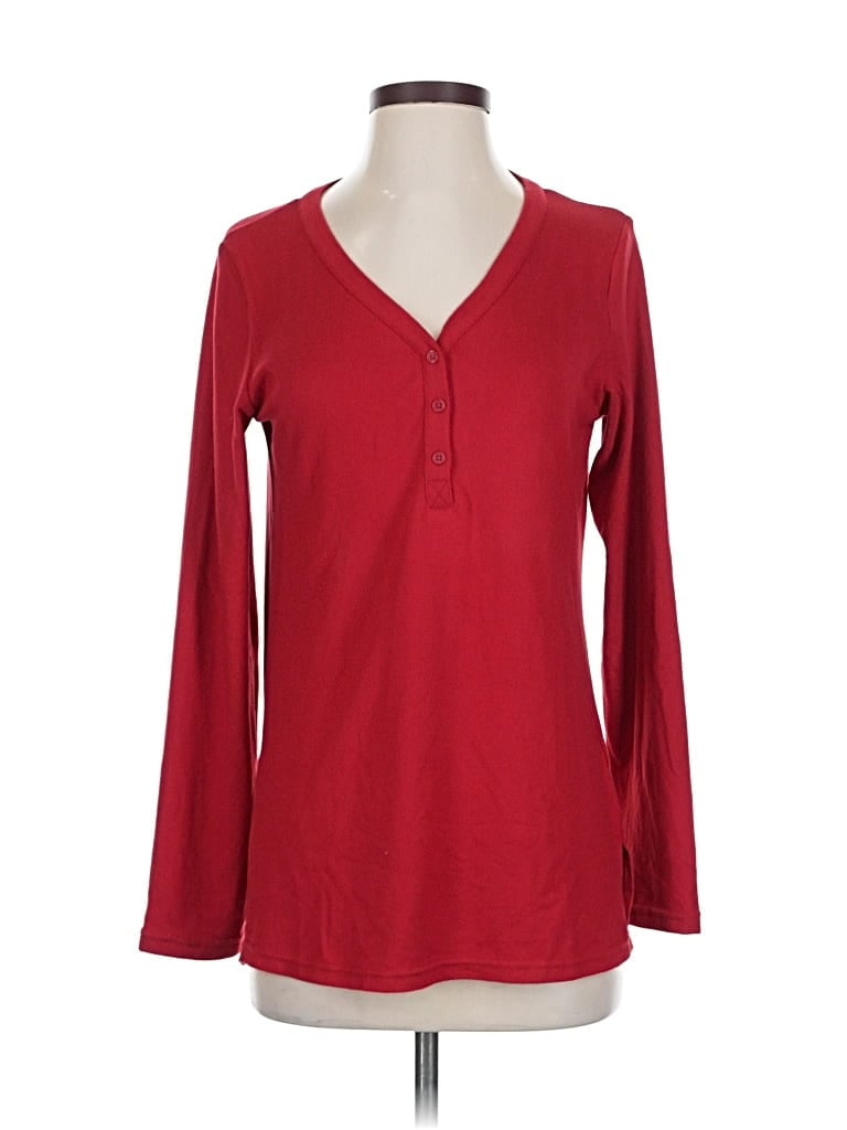 Pre-owned Mario Serrani Long Sleeve Henley Shirt In Red