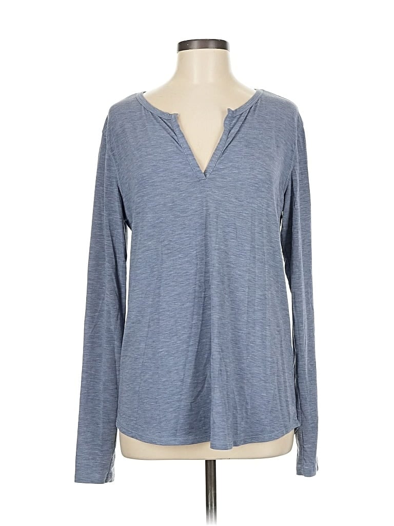 Pre-owned Unbranded Long Sleeve Henley Shirt In Blue