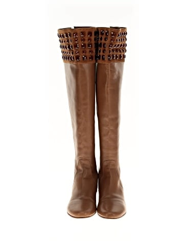 Valentino Garavani Leather Crystal Embellished Knee Boots  (view 2)