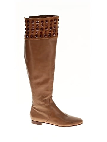Valentino Garavani Leather Crystal Embellished Knee Boots  (view 1)