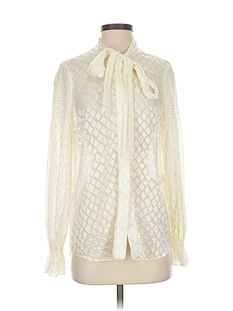 Pre-owned Diane Von Furstenberg Long Sleeve Blouse In White