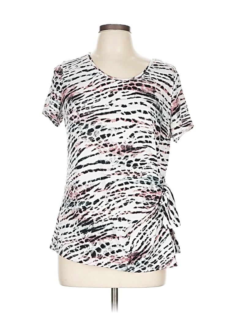 Pre-owned Parallel Skies Short Sleeve Top White Scoop Neck Tops