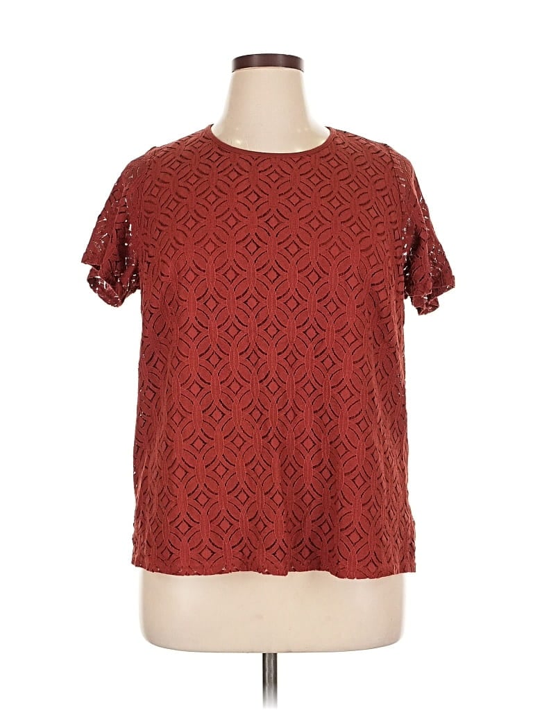 Pre-owned Market & Spruce Short Sleeve Top Burgundy Crew Neck Tops