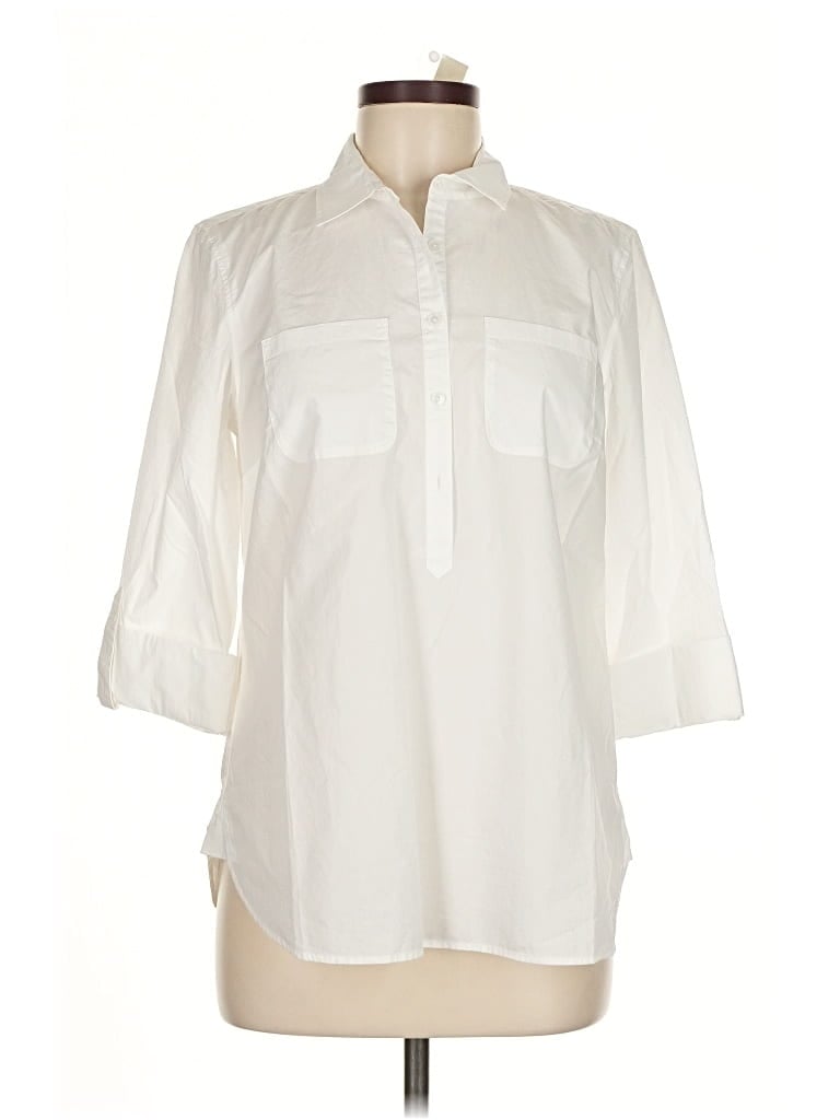 Pre-owned Talbots 3/4 Sleeve Button Down Shirt In White
