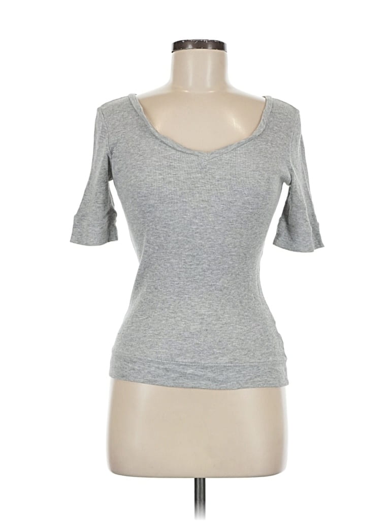 Pre-owned One Step Up Short Sleeve Top Gray Scoop Neck Tops