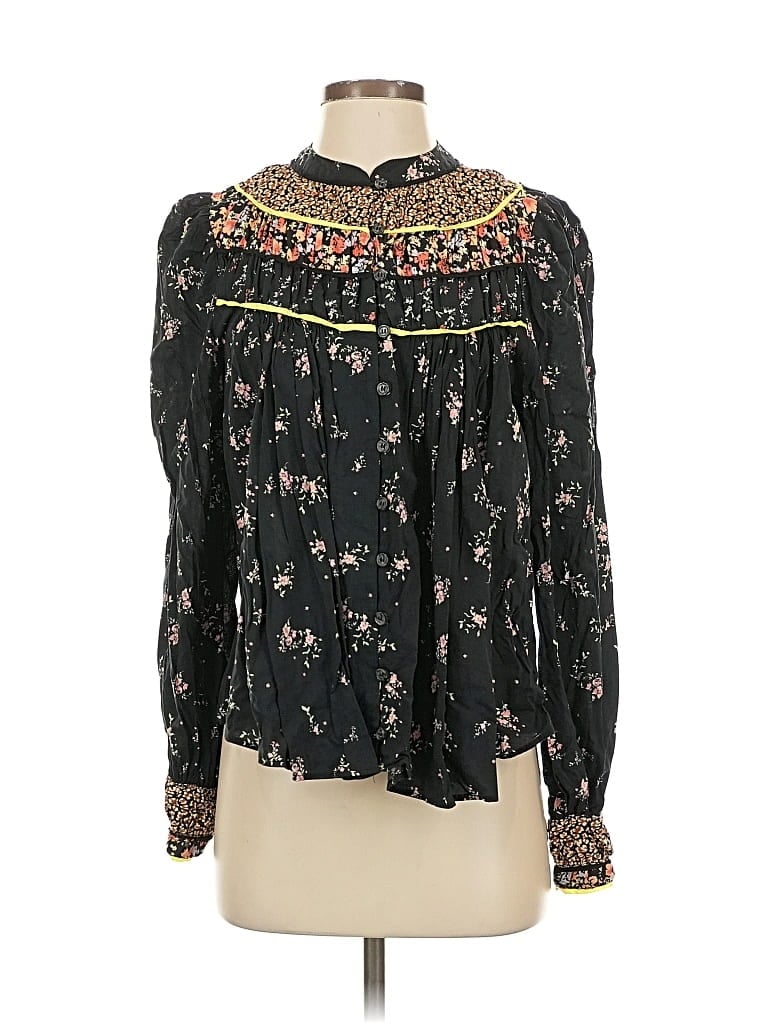 Pre-owned Free People Long Sleeve Blouse In Black