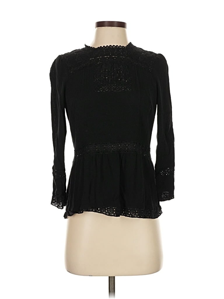 Pre-owned Point Sur 3/4 Sleeve Top Black Mock Neckline Tops