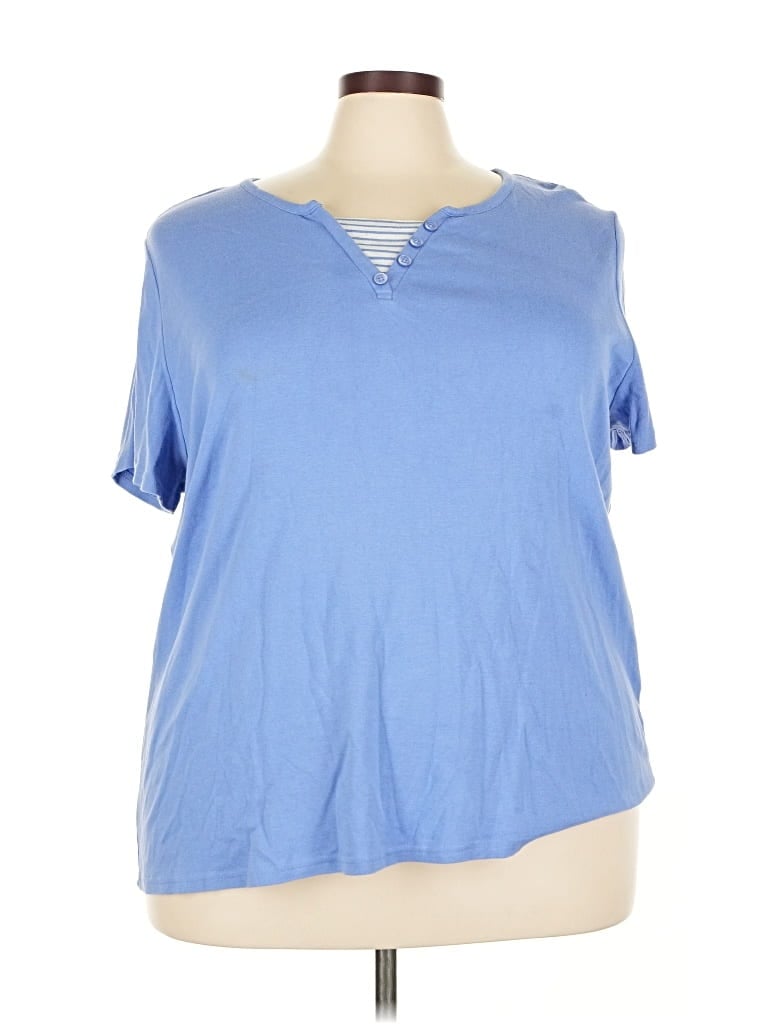 Click to view more detailed imagery on our partner's website Pre-owned Basic Editions Short Sleeve Henley Shirt In Blue
