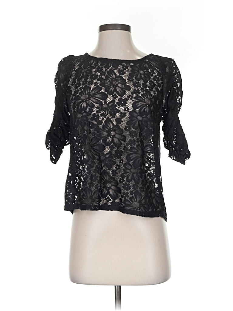 Pre-owned Cha Cha Vente Short Sleeve Top Black Sweetheart Neckline Tops