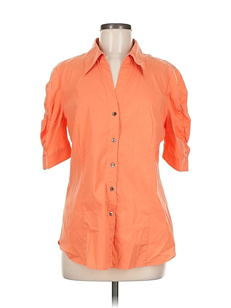 Pre-owned Lafayette 148 3/4 Sleeve Button Down Shirt In Orange
