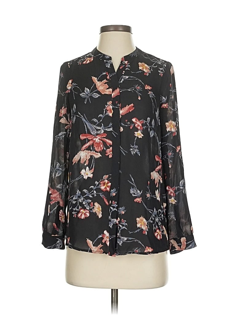 Click to view more detailed imagery on our partner's website Pre-owned Joie Long Sleeve Silk Top Black Floral Pattern Tie Neck Tops