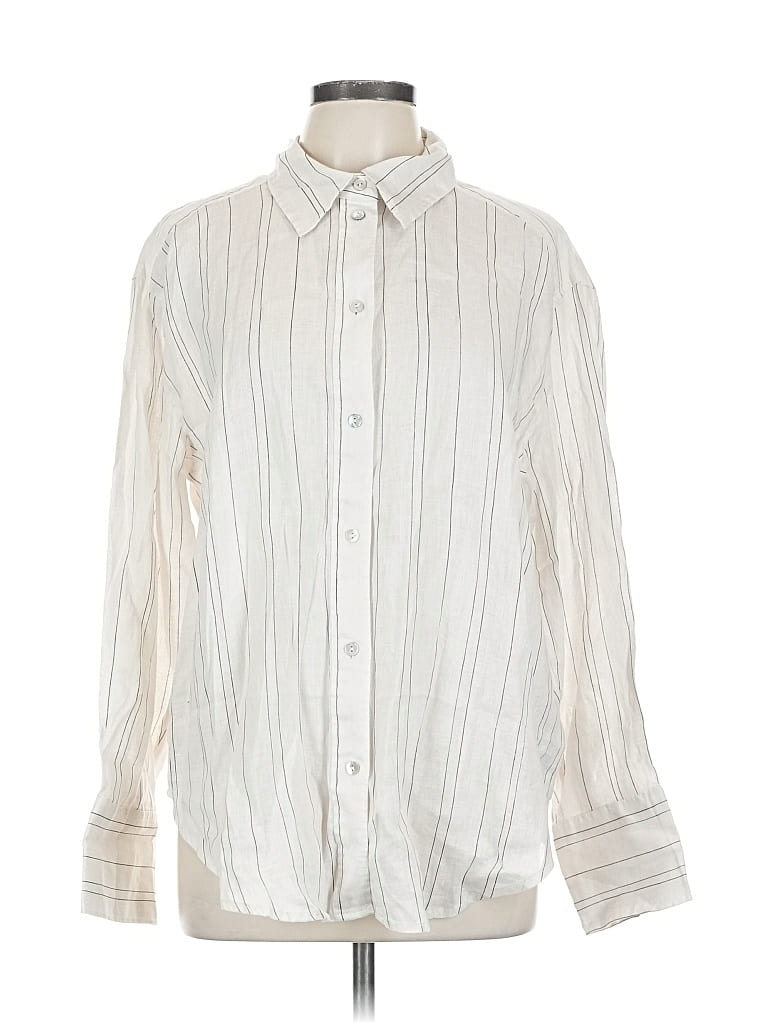 H&m Long Sleeve Button Down Shirt In White