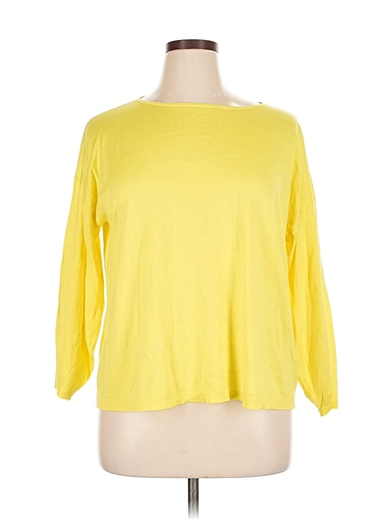 Pre-owned Eileen Fisher Silk Cardigan Sweater In Yellow
