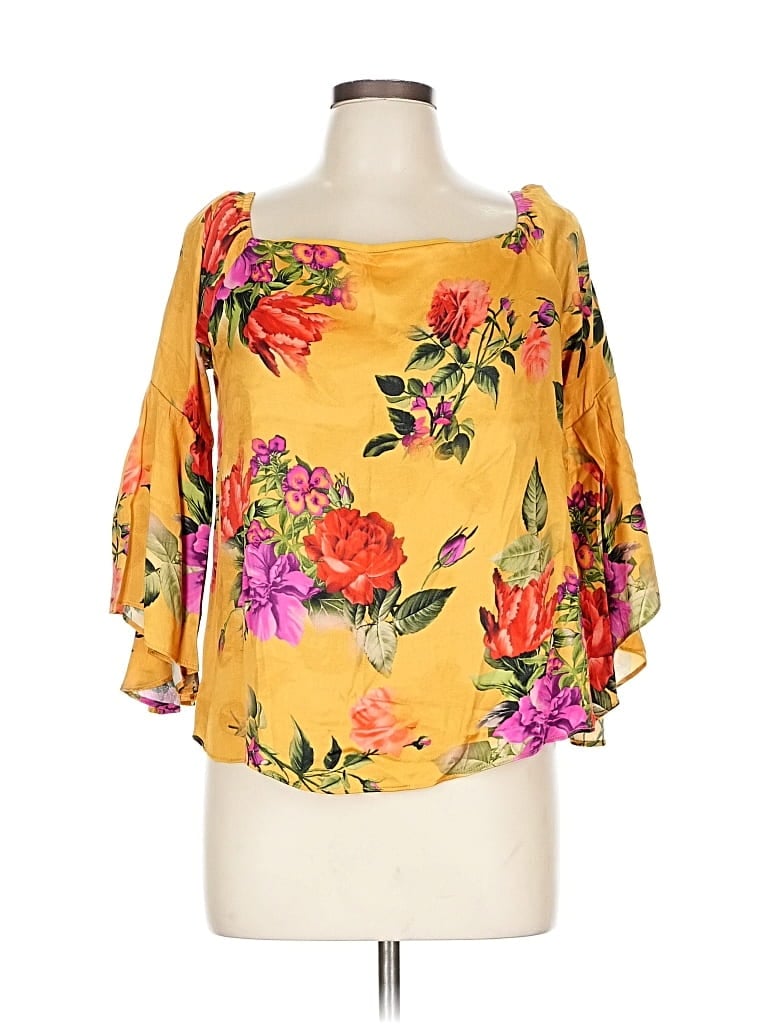 Pre-owned Alice And Olivia Alice + Olivia 3/4 Sleeve Blouse In Yellow