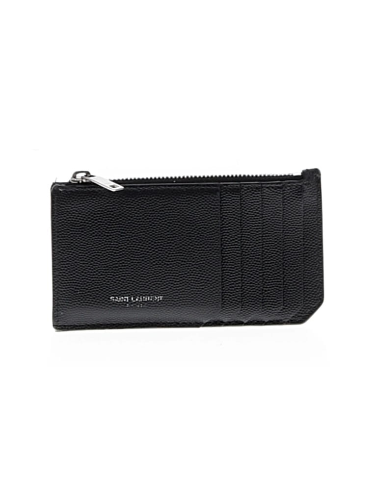 SAINT LAURENT Pre-owned Leather Card Holder In Black