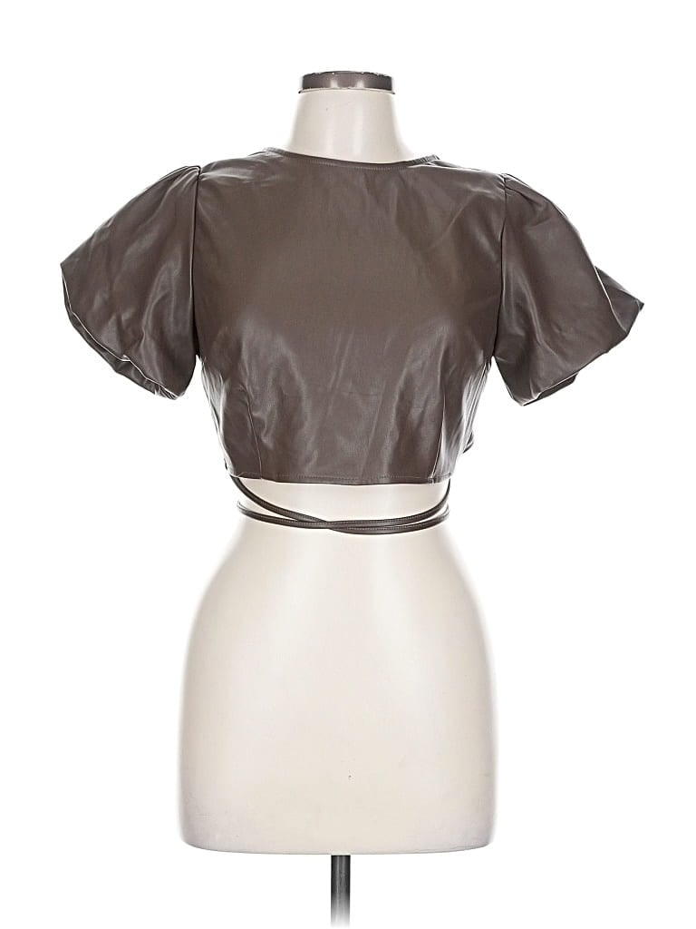 KIRIOUS Pre-owned Short Sleeve Top Brown Keyhole Neckline Tops