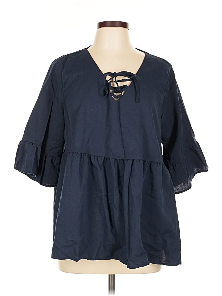 Pre-owned Bloomchic 3/4 Sleeve Blouse In Blue