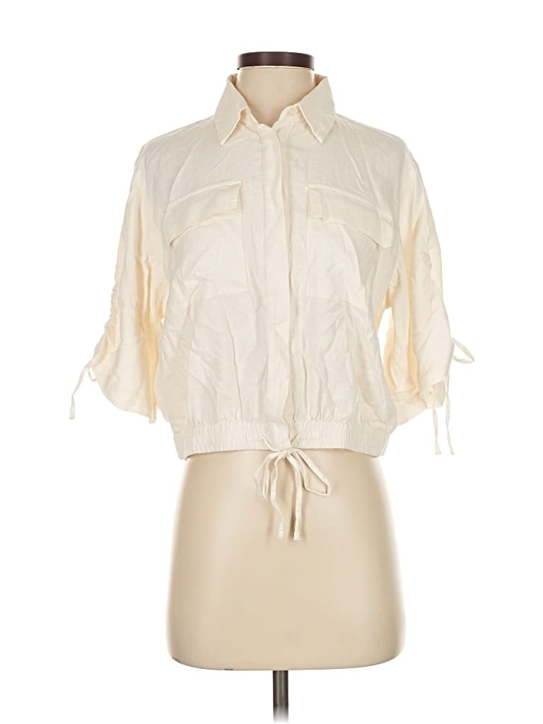 Pre-owned Ann Taylor Loft Short Sleeve Blouse In White