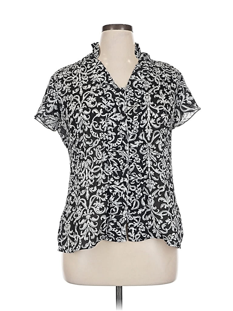 Pre-owned Signature By Larry Levine Short Sleeve Blouse In Black