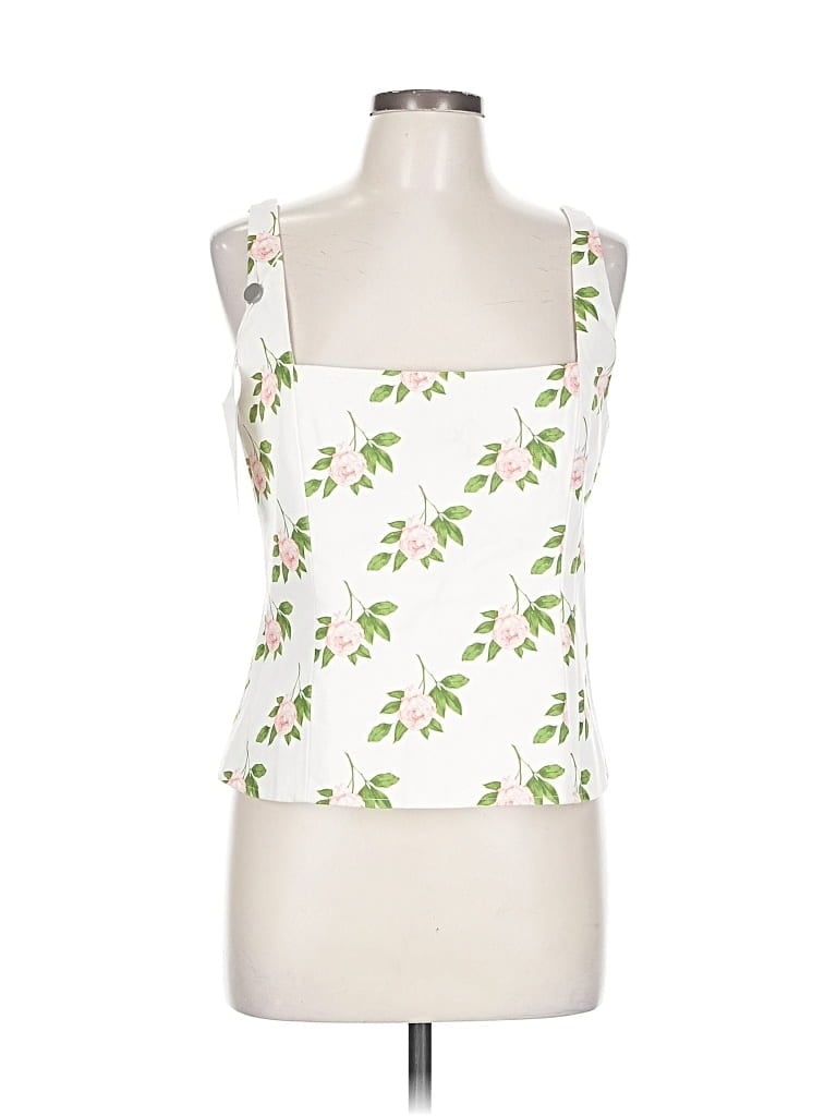 Pre-owned Cami Nyc Tank Top Ivory Floral Pattern Square Neckline Tops In White