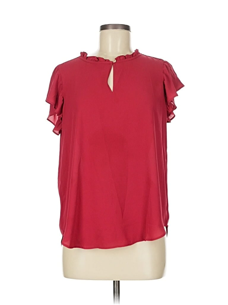 Pre-owned Ann Taylor Loft Short Sleeve Blouse In Red