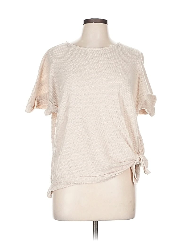 Pre-owned Davi & Dani Short Sleeve Top Tan Crew Neck Tops In Brown