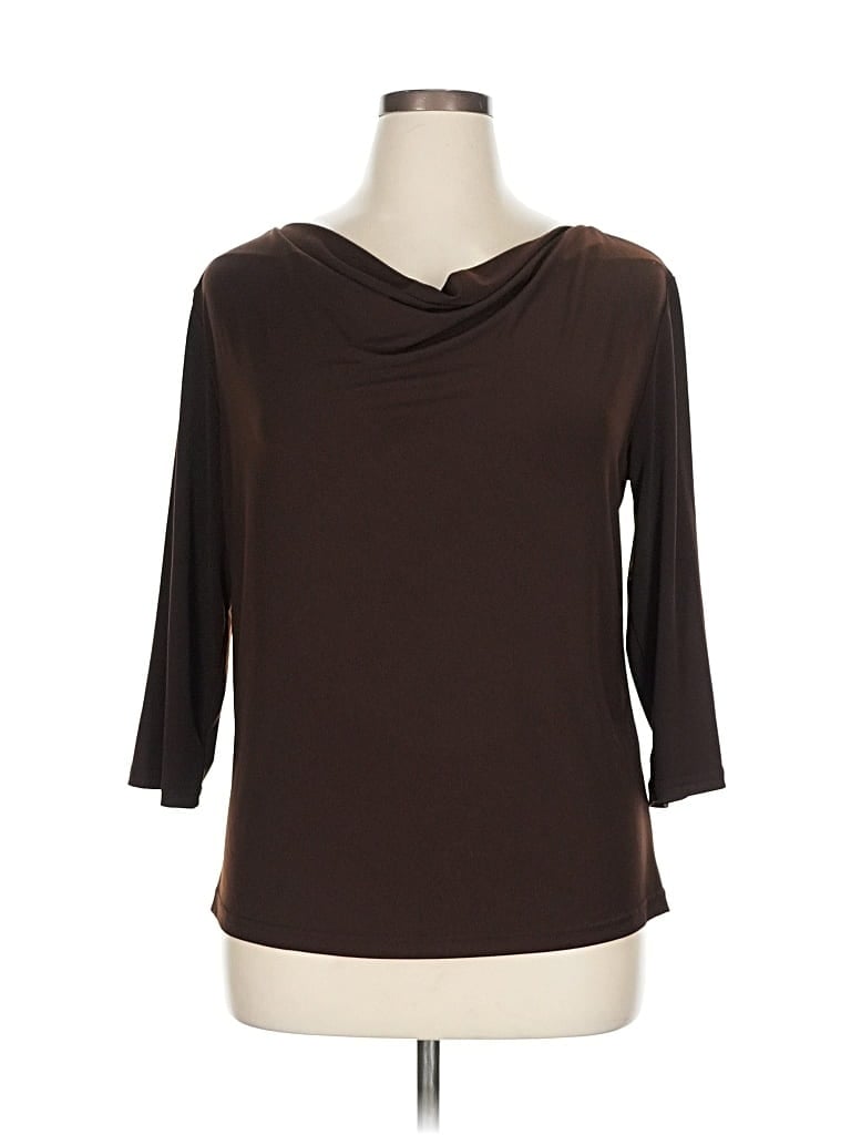 Pre-owned Briggs New York 3/4 Sleeve Top Brown Cowl Neck Tops