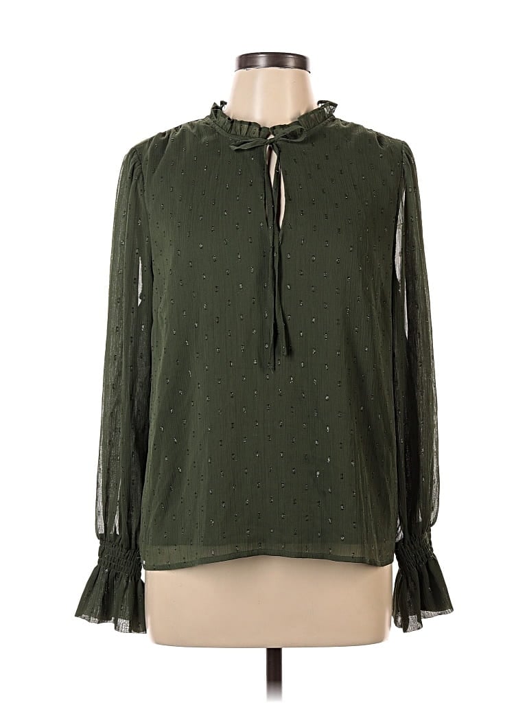 Pre-owned Inc International Concepts Long Sleeve Blouse In Green