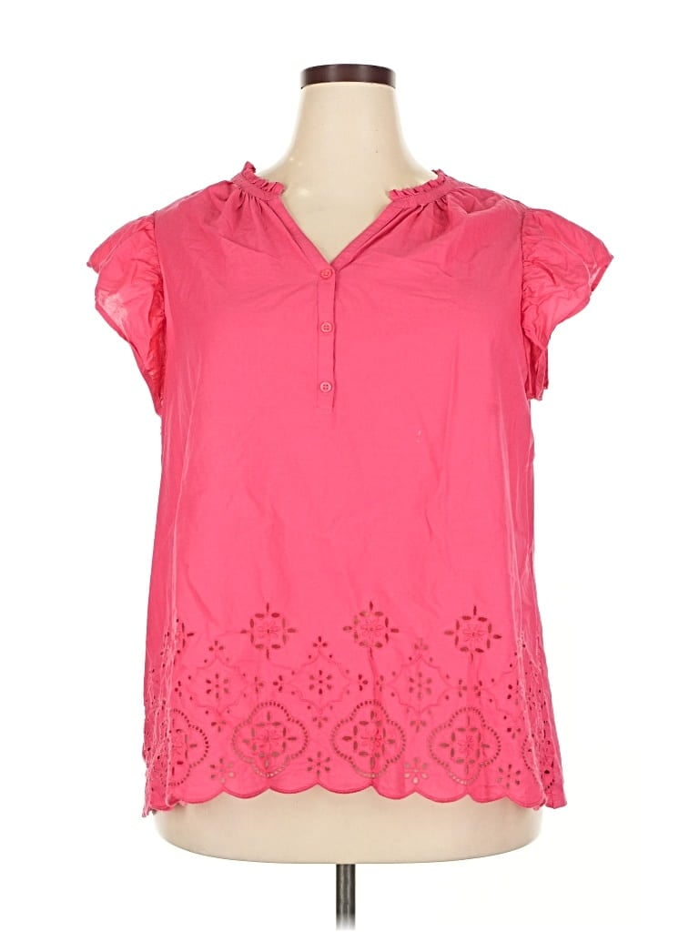 Pre-owned Lane Bryant Short Sleeve Blouse In Pink
