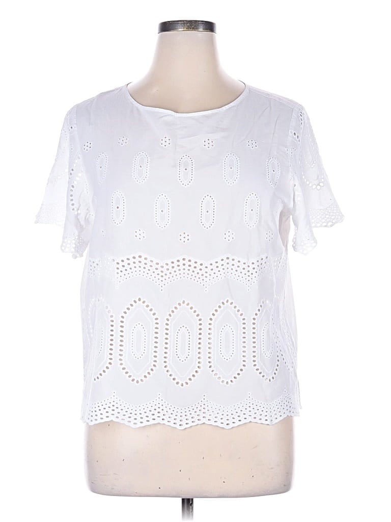 Pre-owned Vince Camuto Short Sleeve Top White Keyhole Neckline Tops