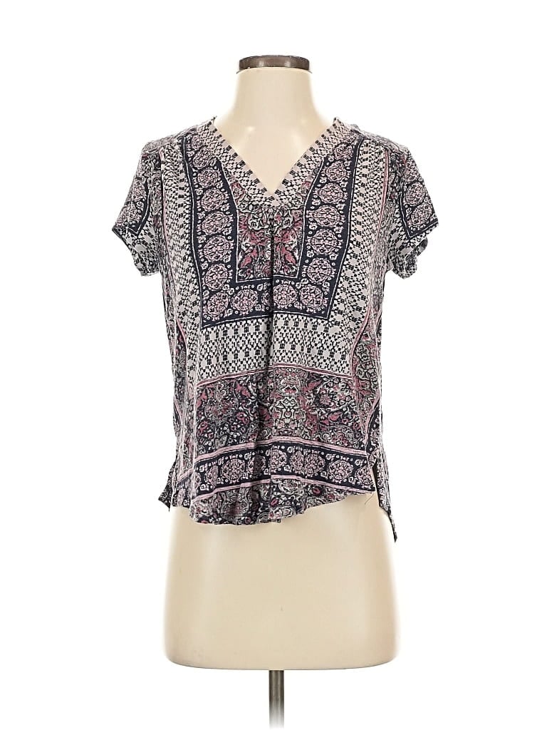 Pre-owned Lucky Brand Short Sleeve Blouse In Gray