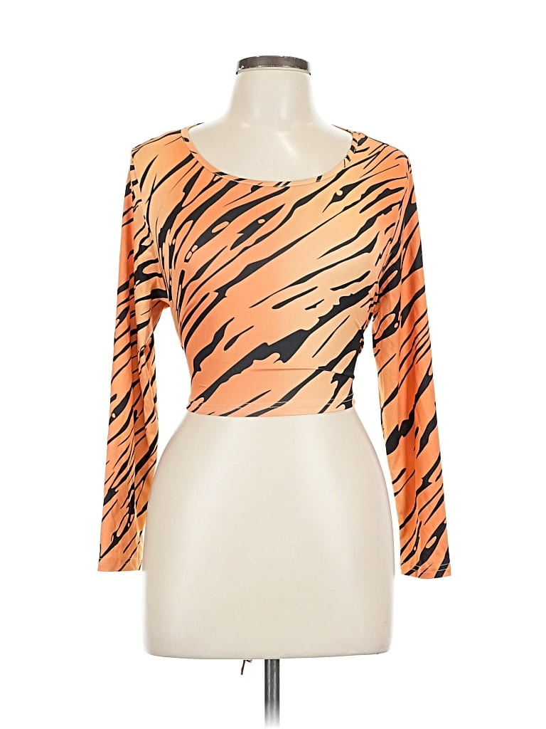 Pre-owned Shein Curve Long Sleeve Top Orange One Shoulder Neckline Tops