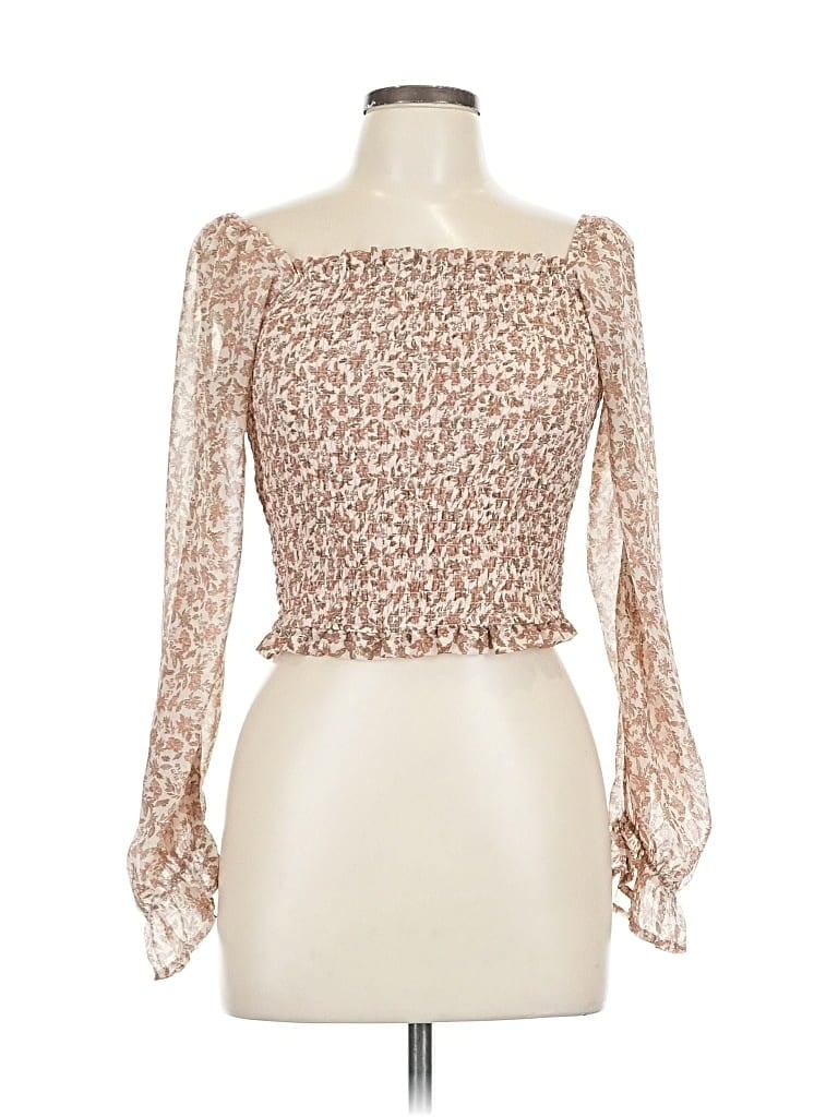 Pre-owned Japna Long Sleeve Blouse In Brown