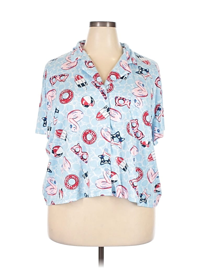 Pre-owned Way To Celebrate! Short Sleeve Blouse In Blue