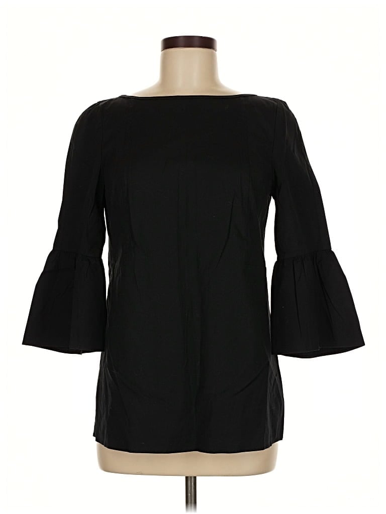 Pre-owned Lafayette 148 3/4 Sleeve Top Black Boatneck Tops