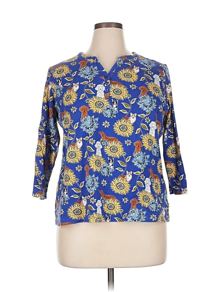 Pre-owned Kim Rogers 3/4 Sleeve Blouse In Blue