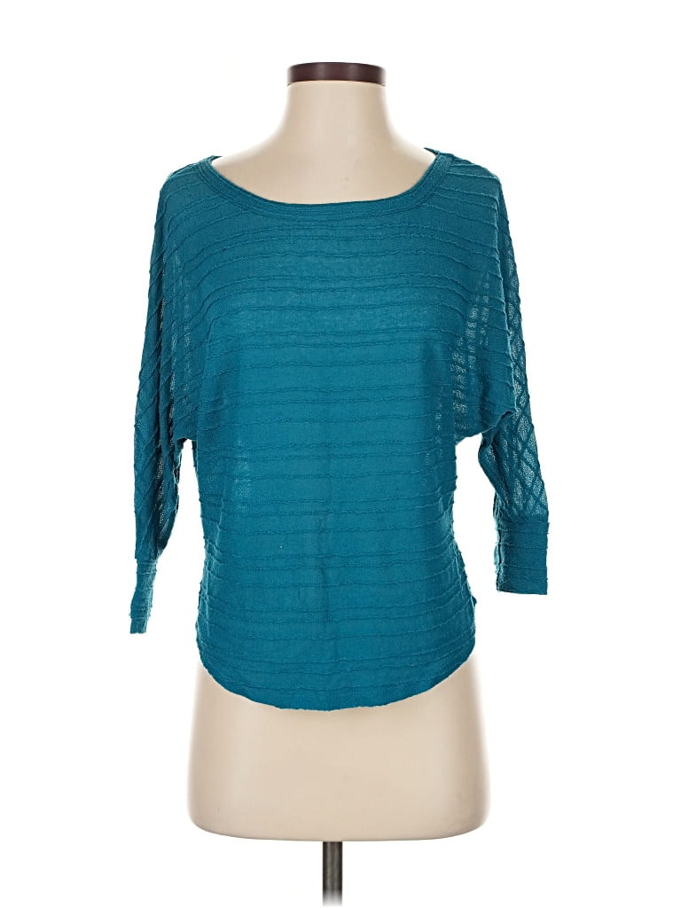 Pre-owned Eyeshadow 3/4 Sleeve Top Teal Boatneck Tops In Blue