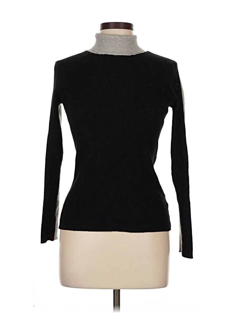 Pre-owned Knit Mix Turtleneck Sweater In Black
