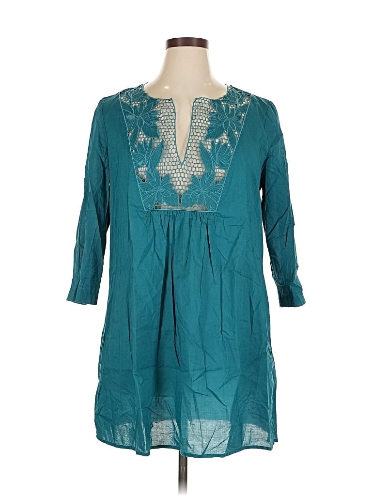 Pre-owned Lands' End 3/4 Sleeve Blouse In Blue