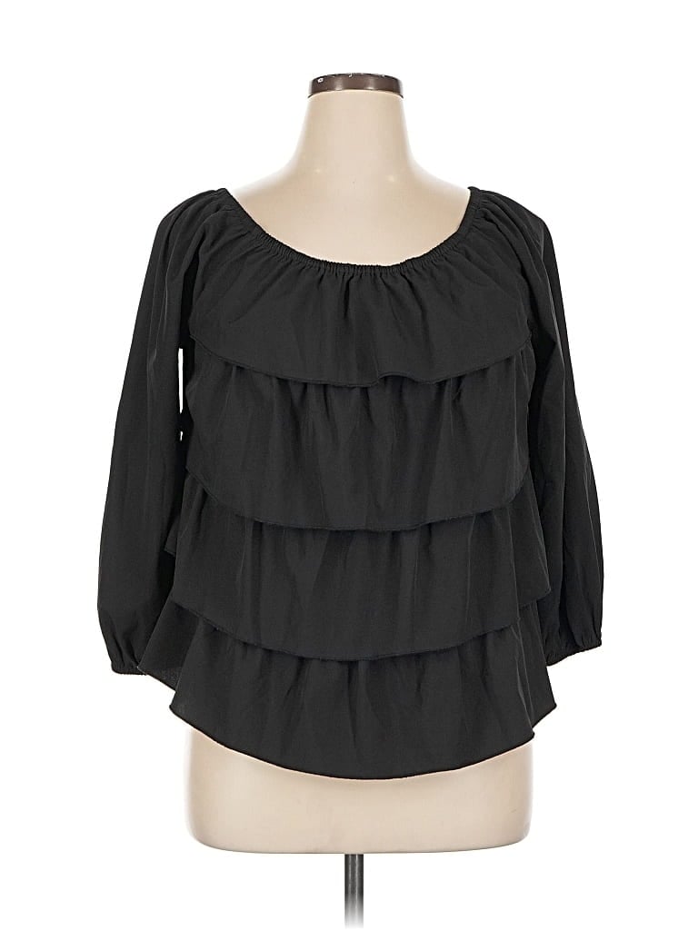 Pre-owned Unbranded 3/4 Sleeve Blouse In Black