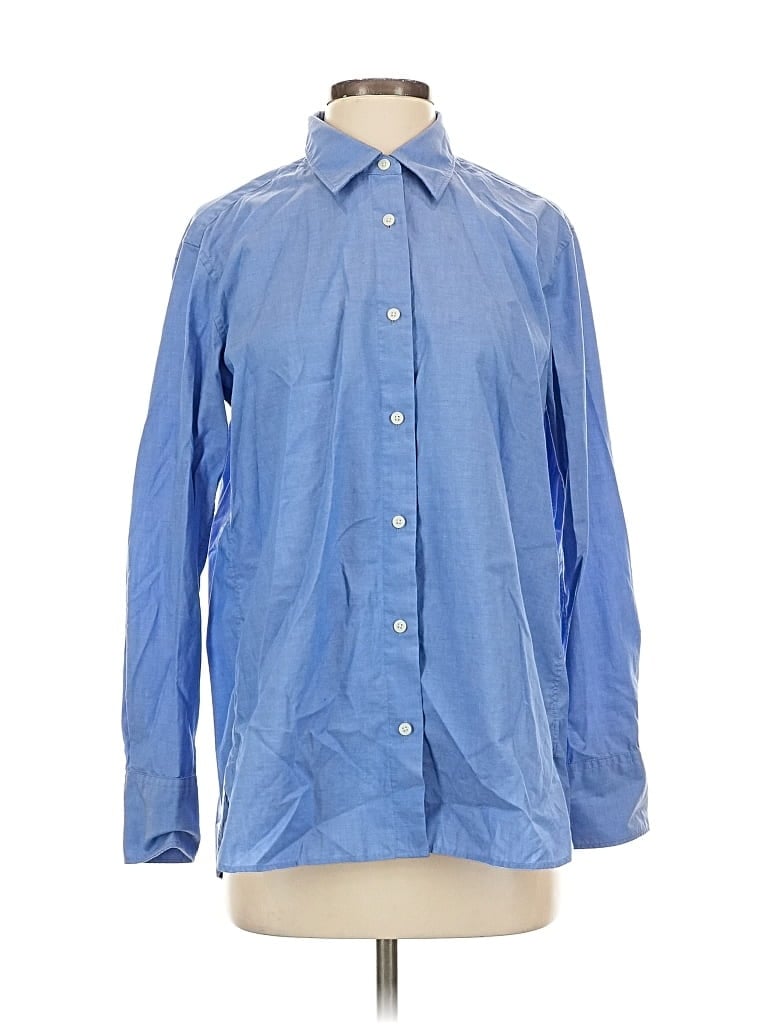 Pre-owned Uniqlo Long Sleeve Button Down Shirt In Blue