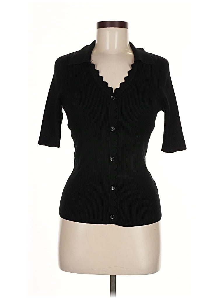 Pre-owned Tahari Short Sleeve Top Black Sweetheart Neckline Tops