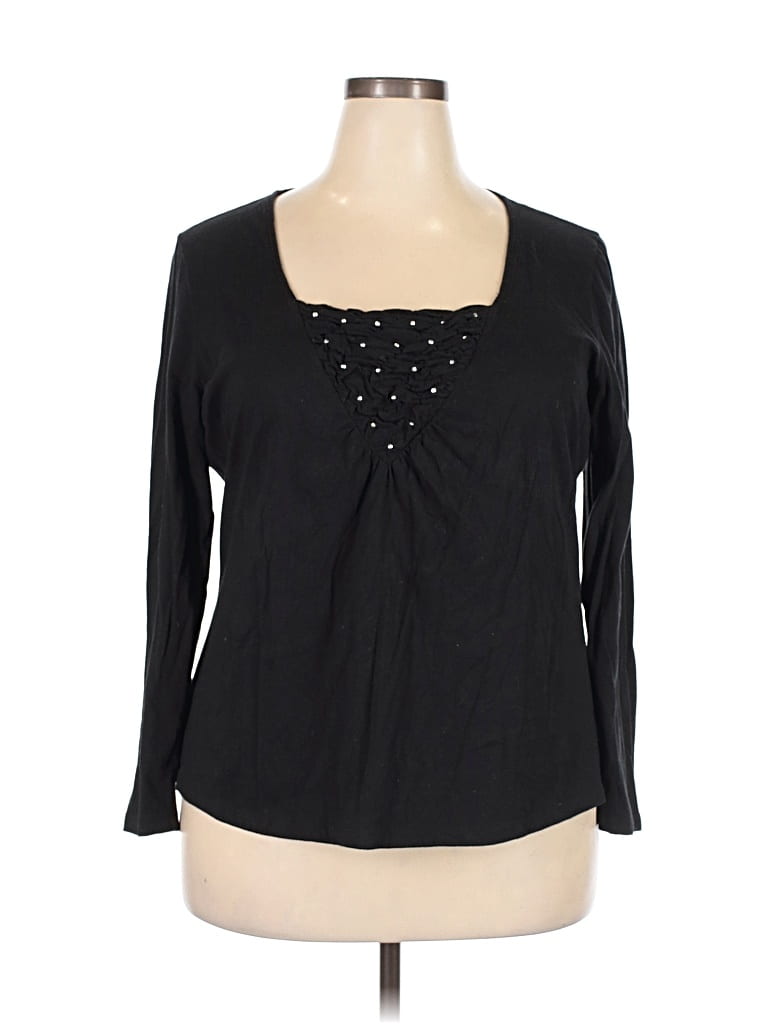 Pre-owned Fashion Bug Long Sleeve Top Black Sweetheart Neckline Tops