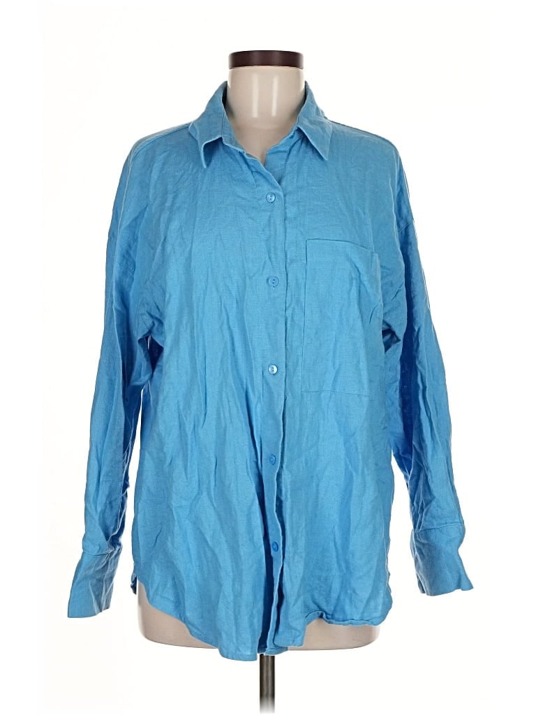 ABERCROMBIE & FITCH Pre-owned 3/4 Sleeve Button Down Shirt In Blue