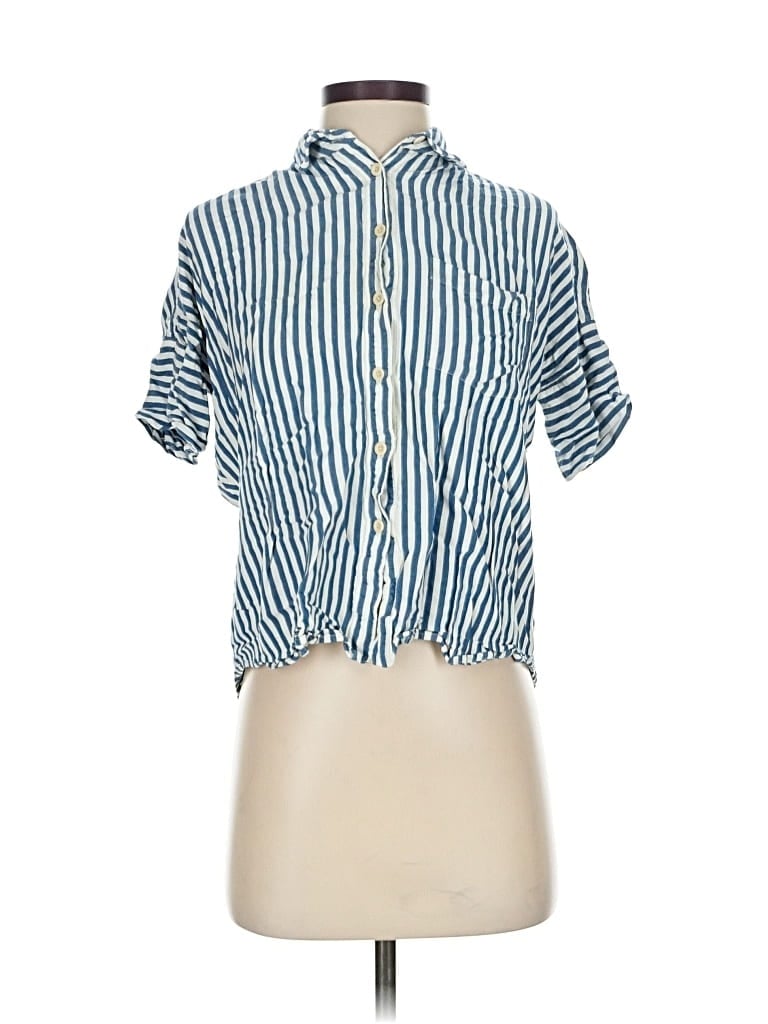Pre-owned Madewell Short Sleeve Blouse In Blue
