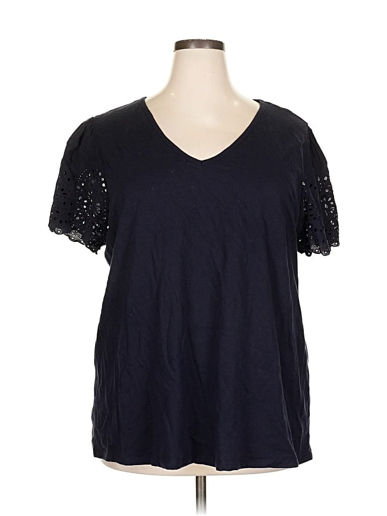 LANE BRYANT Pre-owned Short Sleeve Top Black V Neck Tops