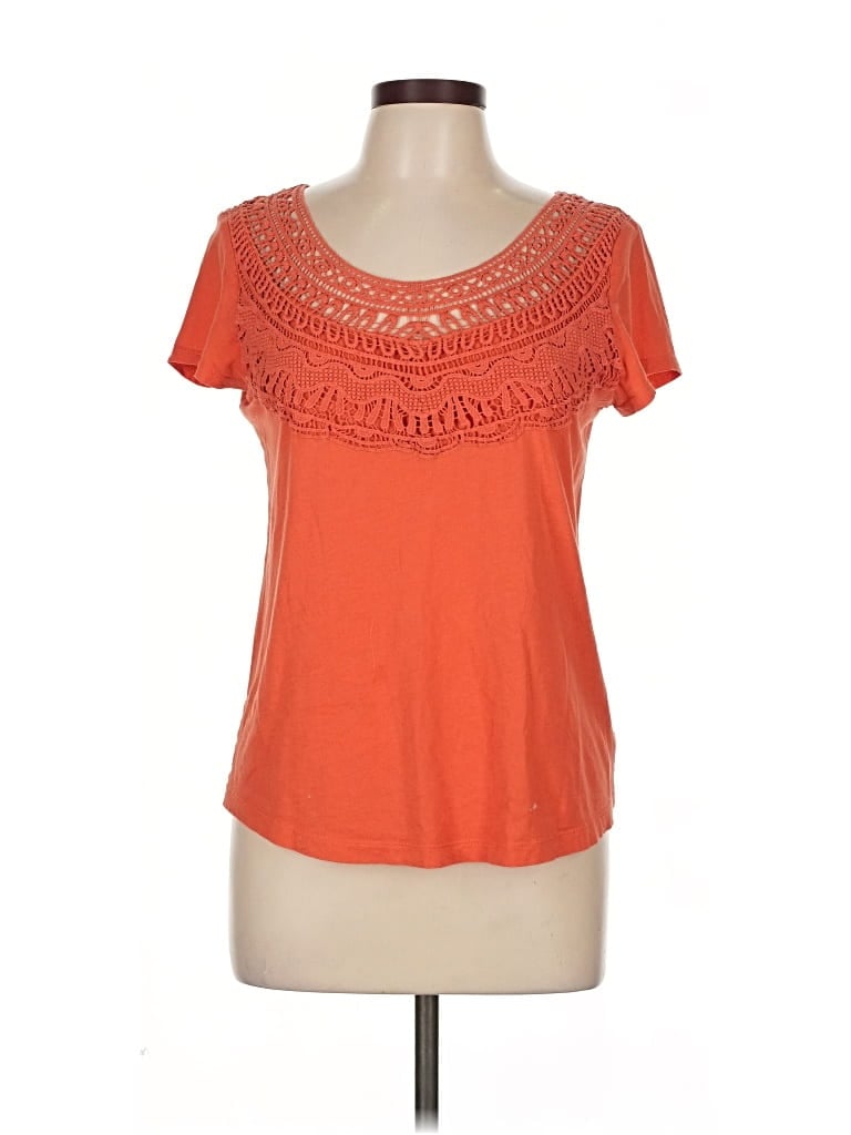 Pre-owned Meadow Rue Short Sleeve Top Orange Scoop Neck Tops